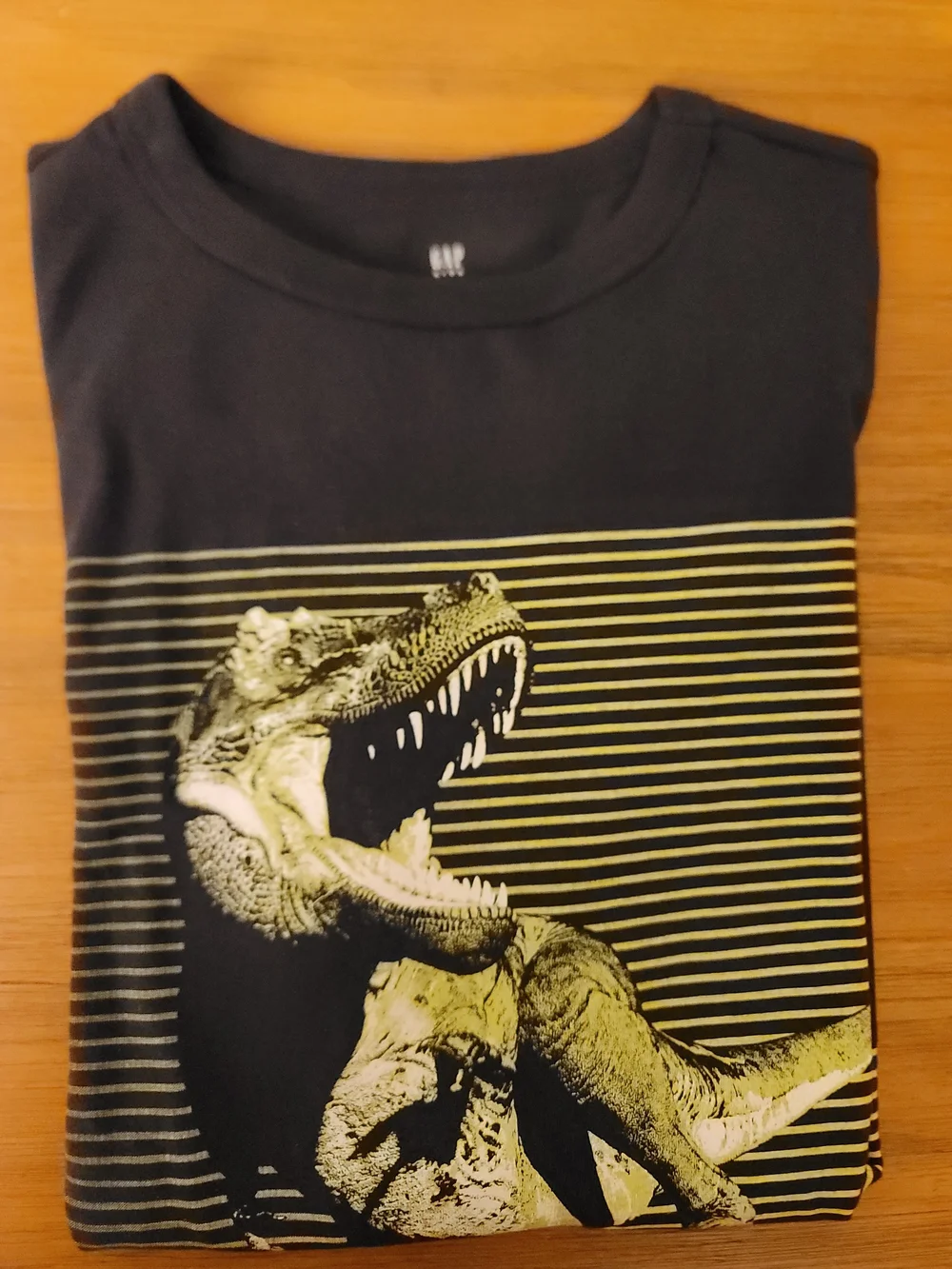 GAP Black Tee with Yellow-Green T-Rex Graphic